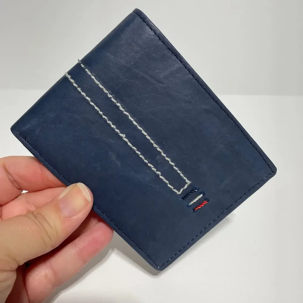Mens‎ Passage Blue Stripe Leather RFID Wallet in Gift Box 3.5x4.5